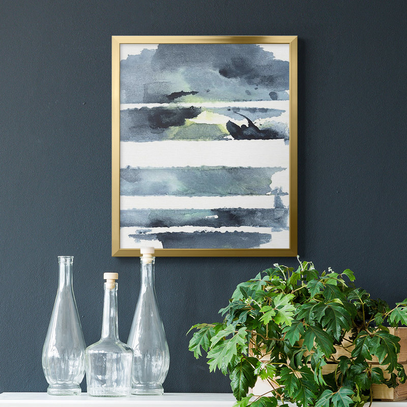 «Blue Memories I», toile encadrée de qualité supérieure - prête à être accrochée, Or, H 24 po x l 20 po