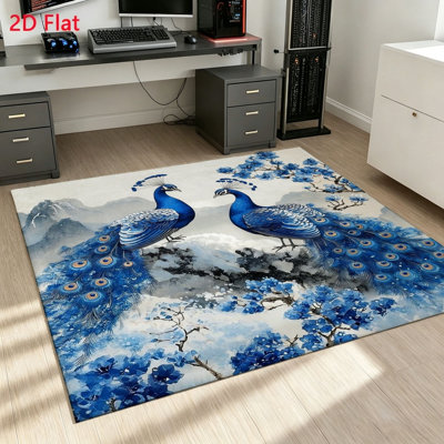 Tapis vibrant à motif paon, décoration intérieure inspirée de la nature artistique, tapis lavable pour le salon, la chambre à coucher et le vestibule