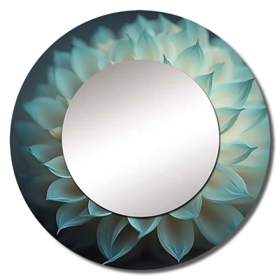 Pilon Blue And White Dahlia Flowers IV - Dahlia Large Mirror, Blue Round Decorative Wall Mirror, Printed Metal Art