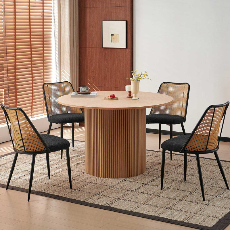 Ensemble de table rustique pour 4 personnes, ensemble de 4 chaises de table de cuisine avec table ronde de 47 pouces, Jaune