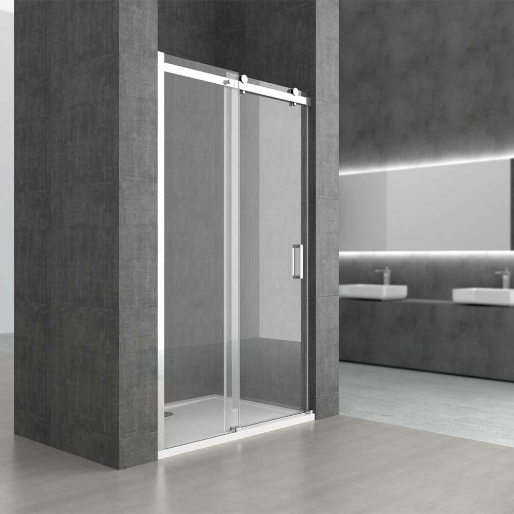 1300mm Frameless Reversible Shower Sliding Door 8mm Thick Transparent Safety Glass Side Aluminium Strip Mount