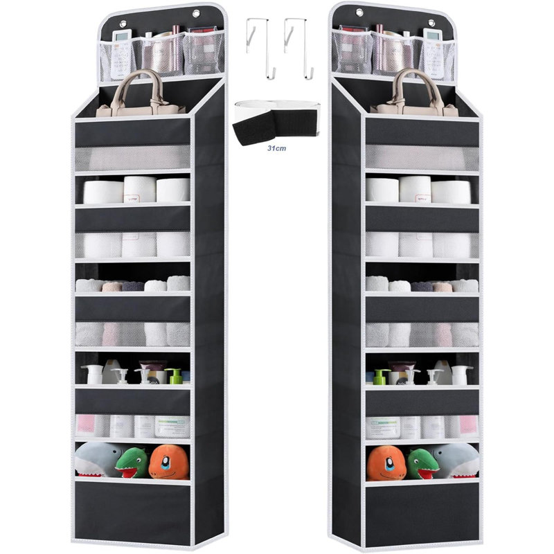 Rangement mural en tissu avec tablette Oprisa, Gris clair, H 59 po x l 13 po x P 6 po