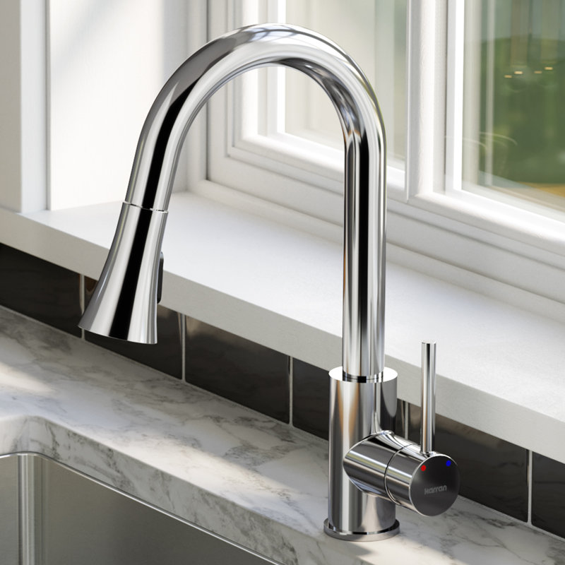 Karran Pull Down Kitchen Faucet with Soap Dispenser, Chrome