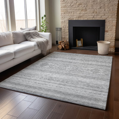 Premium Machine Washable Prisco Silver Rug