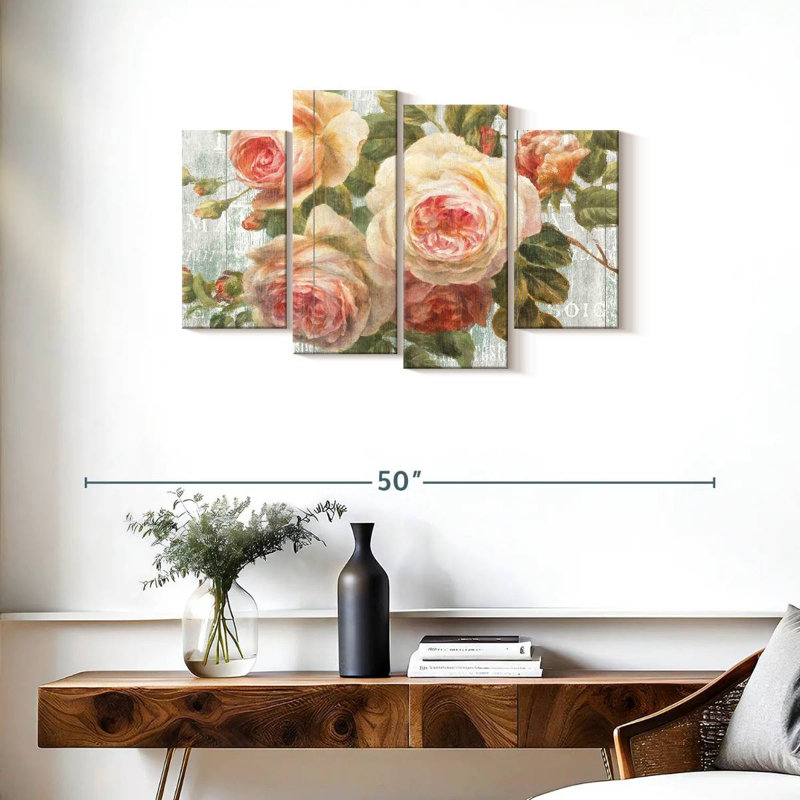 Roses Harnek rétro sur bois flottant, H 22 po x l 36 po