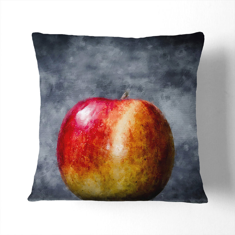 Apple Fruit Painting Square Throw Cushion, 55cm H x 55cm W x 20cm D, Stone