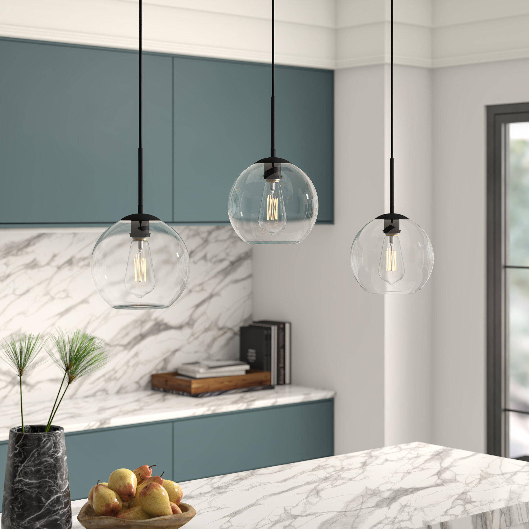 Wayfair Clear  Glass Shade Kitchen Island Pendant Lighting You'll Love  in 2023