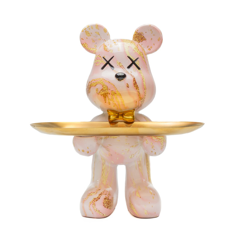 Sculpture Adam et ses amis, décoration d'ours avec plateau | 1 pièce, Pink Marble