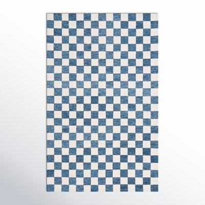 Freemont Blue Ivory Hand-Tufted Checkered Rug