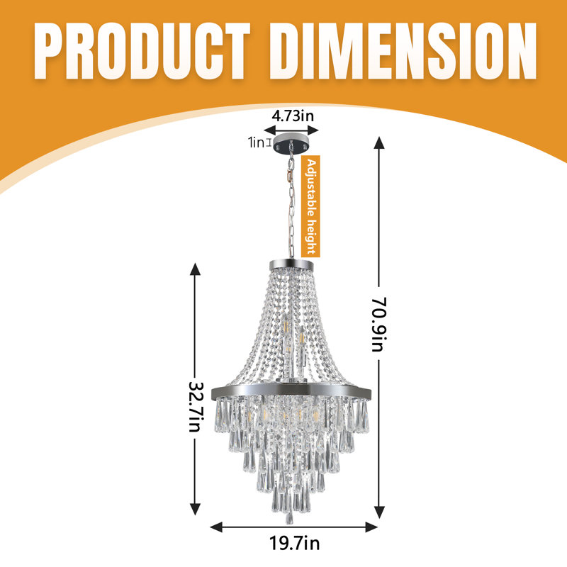 11-Light Crystal Chandelier Light, Gold Or Chrome Finish For Dining Room, Living Room Or Entryway (No Bulbs), Chrome
