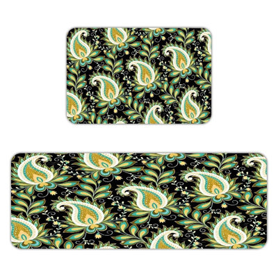 Paisley Leaf Pattern, 2 Pcs Non Slip Kitchen Mats