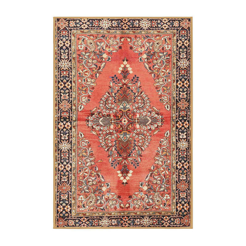 Tapis traditionnel rouge / noir, Rectangle 2 pi x 5 pi