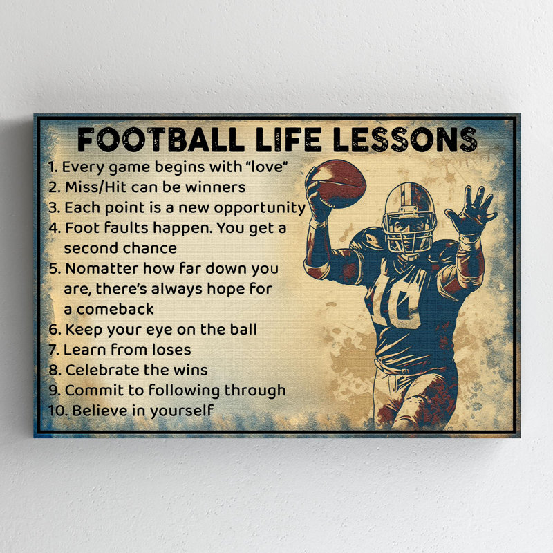 Homme jouant au football - Football Life Lessons - 1 pièce, reproduction d'art graphique sur toile tendue