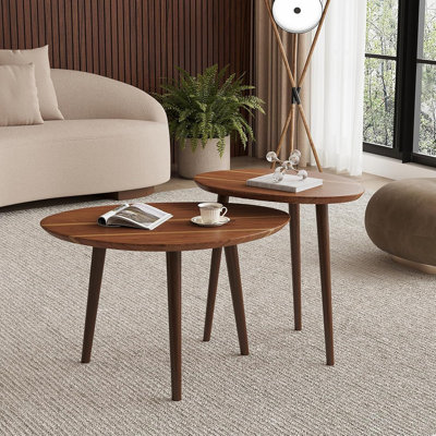 Set Of Nesting Tables With Acacia Wood Tabletops, , Mid-Century Modern Minimalist Design For Small Spaces, Living Room, Or Office, Easy Assembly Coffee Tables