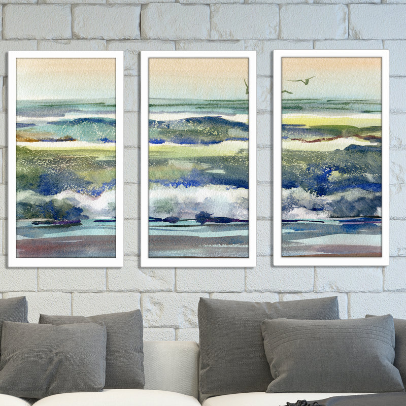 « h2o 3 », ensemble de 3 reproductions de peintures encadrées, H 25,5 po x l 40,5 po x P 1 po
