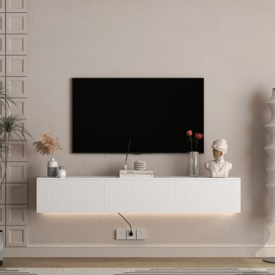 Floating TV Stand Wall Mounted With 16 Color Leds, Modern TV Stand, Floating TV Cabinet Entertainment Center For TV by Ivy Bronx