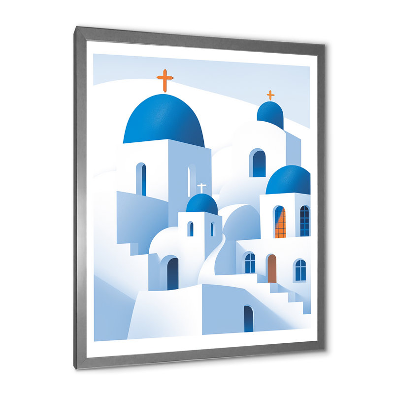 Décoration murale grecque Santorini Odyssey IV - Grèce, Cadre simple argenté, H 44 po x l 34 po x P 1,5 po