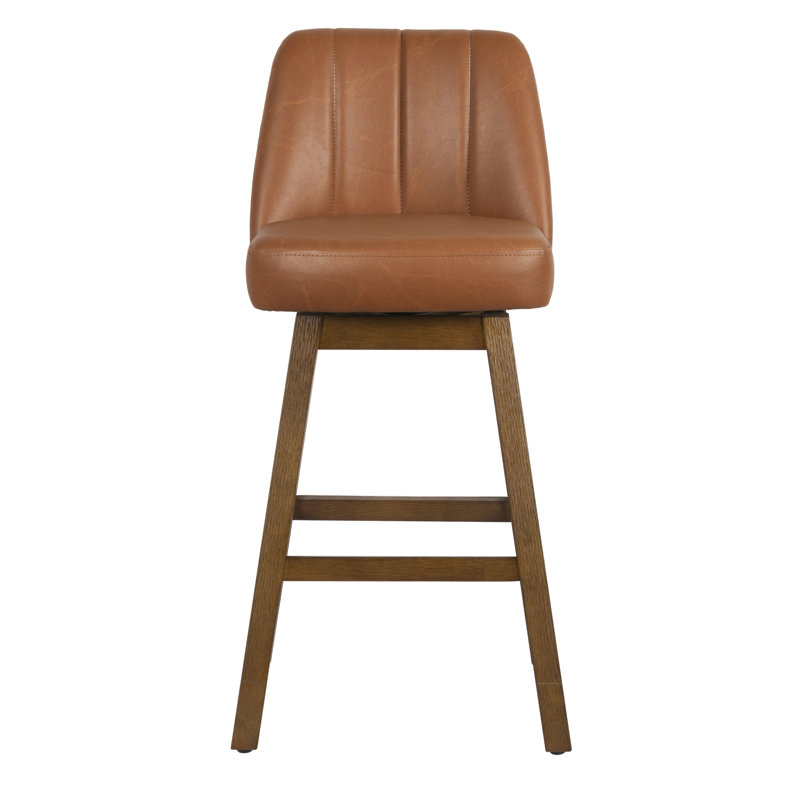 Tabouret de bar rotatif à hauteur ajustable Sonny en similicuir avec finition en bois brun, Caramel