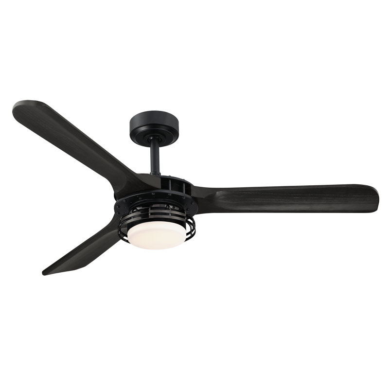 Ventilateur de plafond industriel à 3 pales de 52 po avec télécommande et ensemble d'éclairage inclus, Noir avec pales noires