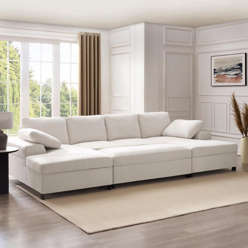 Berdena 5 Seater Corner Sofa , Cream Linen