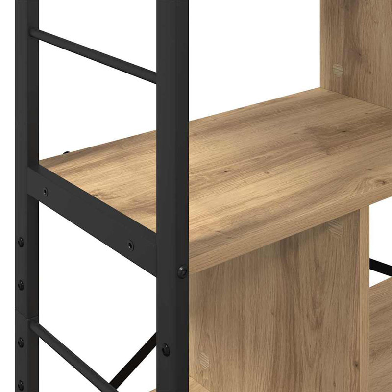 75cm W Steel Etagere Bookcase, (4 Shelves) 123.5cm. H x 75cm. W x 30cm. D, Artisan Oak