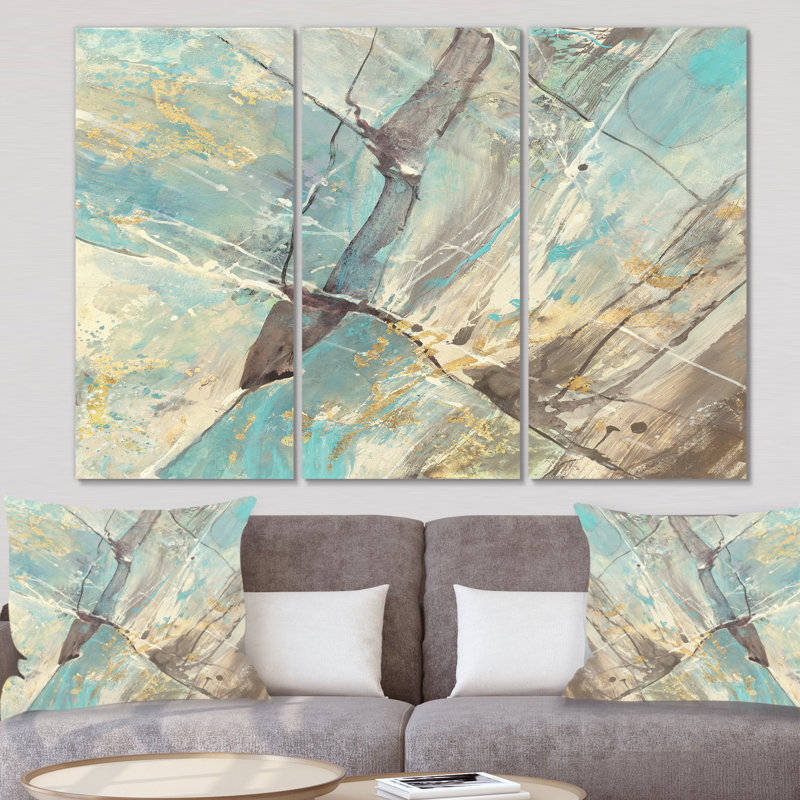 «Mineral Landscape in Blue, Cream and Brown», peinture de plusieurs images sur toile tendue, H 40 po x l 60 po x P 1 po