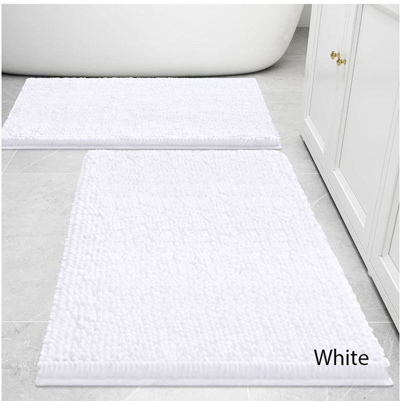 Ensemble de 2 tapis de salle de bain en chenille moelleux et moelleux, Blanc
