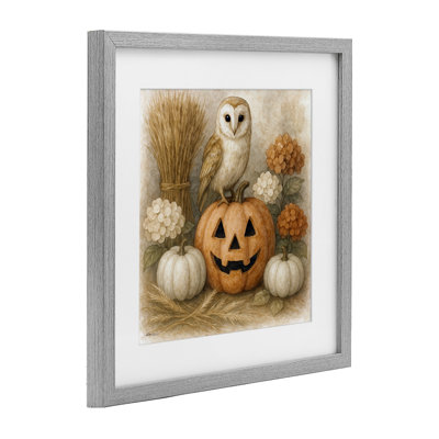 «Autumn Harvest Owl & Jack-o-Lantern», reproduction sous verre encadrée, conception par Antony Smith