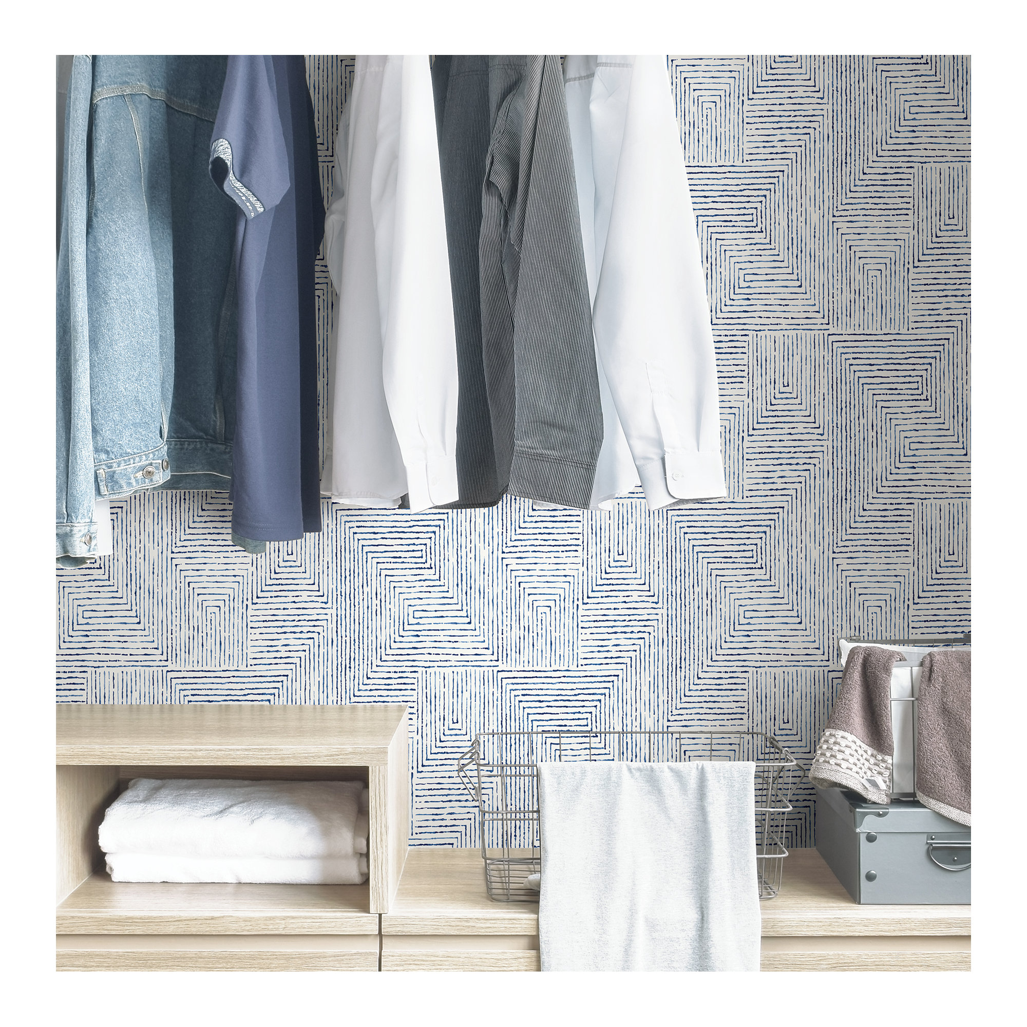 Ink Peel & Stick Geometric Roll, Blue
