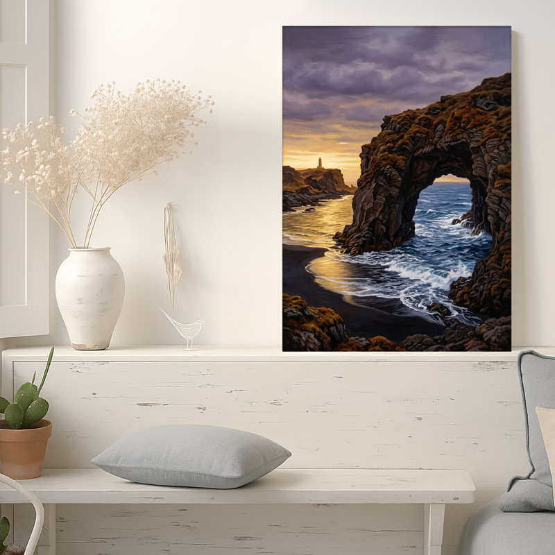 Art mural sur toile, "Coastal Rock Archway Over Blue Ocean Waves", H 48 po x l 36 po