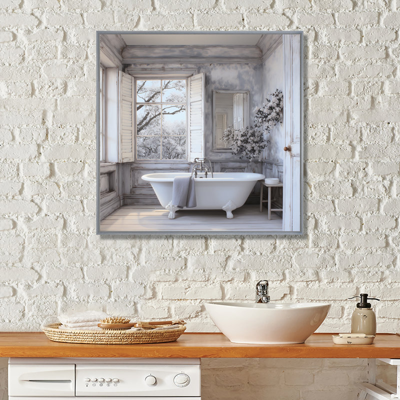 Farmhouse Bathroom Charm II - impressions sur toile blanchisserie, H 36 po x l 36 po, Reproduction avec cadre flottant