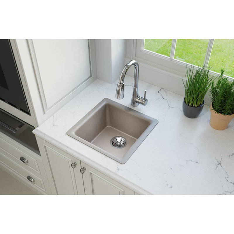 Quartz Luxe 16" L x 16" W Dual Mount Bar Sink, Silvermist