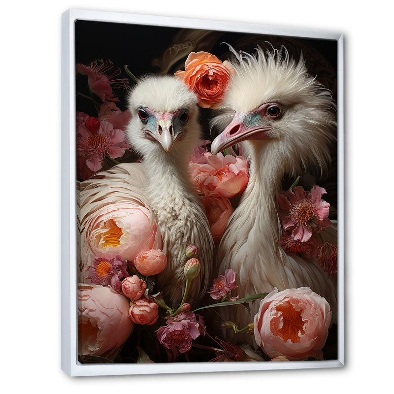 Autruches, rêverie délice II sur toile, Cadre flottant blanc, 20" H x 12" W