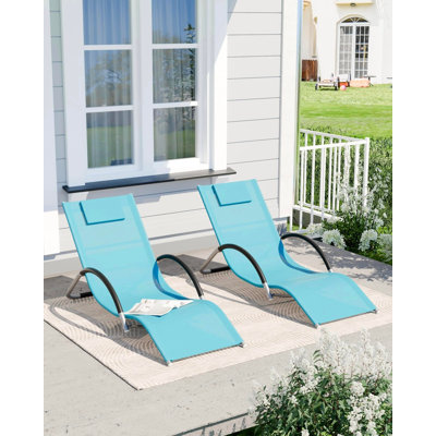 Patio Chaise Lounge Set of 2 - Outdoor Pool Lounge Chair Beach Sunbathing Lawn Lounger Recliner Chair, Backrest Tanning Chairs with Arm for All Weather, Poolside, Deck, Balcony, Backyard