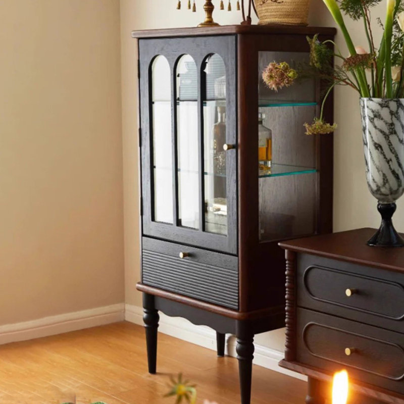 Black+Nut-brown Solid Wood+Glass Display Cases