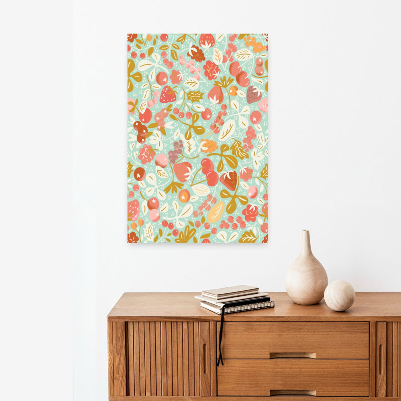 Art mural fantaisiste avec baies d'été, H 24 po x l 16 po