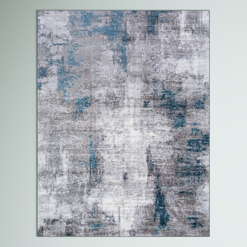 Cornwell Abstract Aqua/Gray Area Rug, Rectangle 5'3" x 7'3"