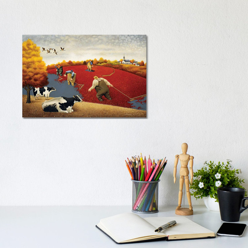 Cranberries And Cows by Lowell Herrero - Wrapped Canvas Painting, 20.32 cm H x 30.48 cm W