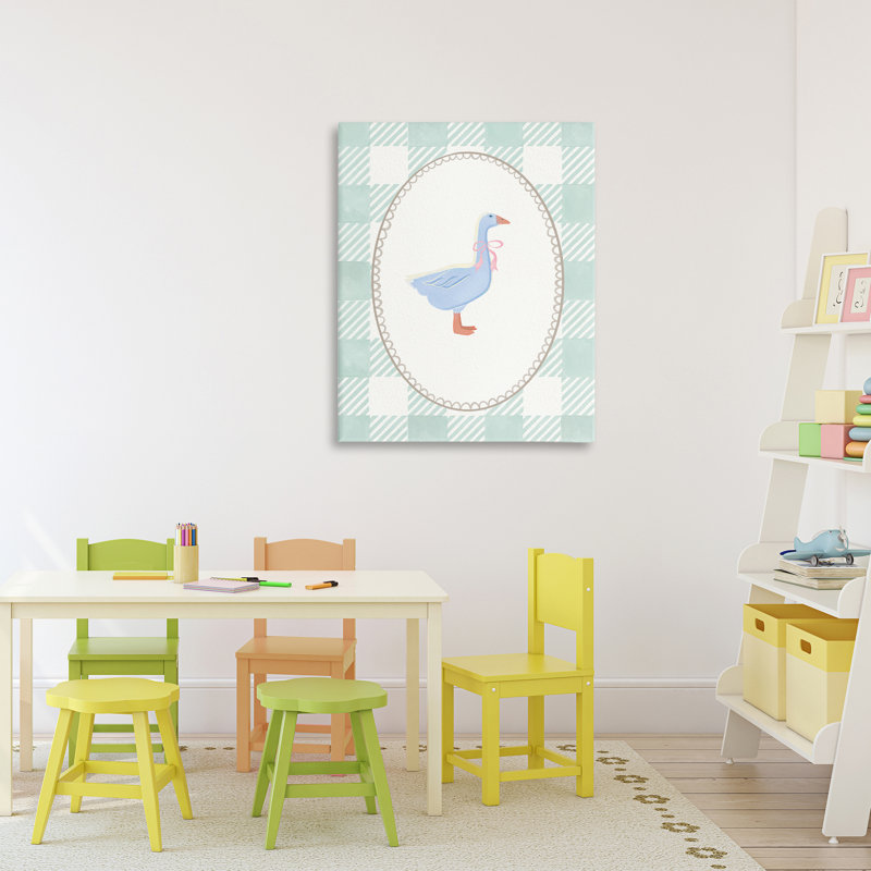 Oie sur toile écossaise vert doux, design par The Paper Curator, H 30 po x l 24 po
