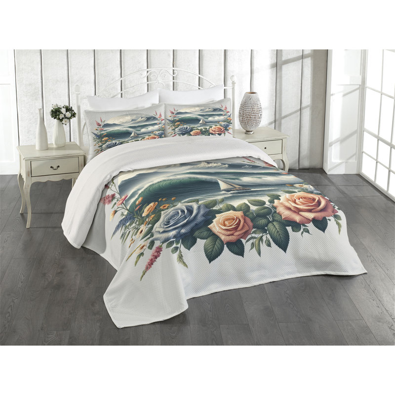 Polyester Floral Coverlet, Queen Coverlet + 2 Standard Shams