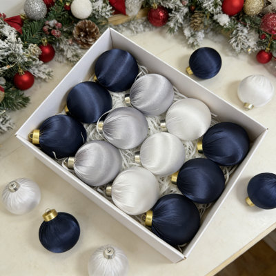 12Pcs Satin Christmas Ornaments – 2.3 Inch Silk Finish Hanging Balls, Luxury Soft Fabric Covered Baubles, 4 Colors (3 Each), Shatterproof & Reusable for Xmas Tree, Winter Holiday, Wedding, Party, Year-Round Home Decor