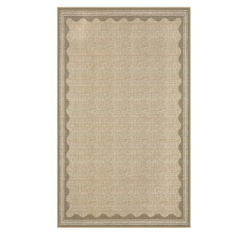 Scalloped Machine Washable Rug Modern Solid Floor Mats with Non-Slip Backing, Stain-Resistant Low Pile Accent Rug, Contemporary Indoor Carpet for Living Room, Bedroom, Office
