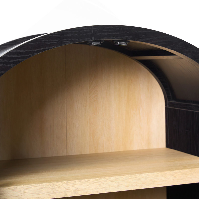 Grande bibliothèque arquée moderne à 5 tablettes avec portes en verre - noir, Noir
