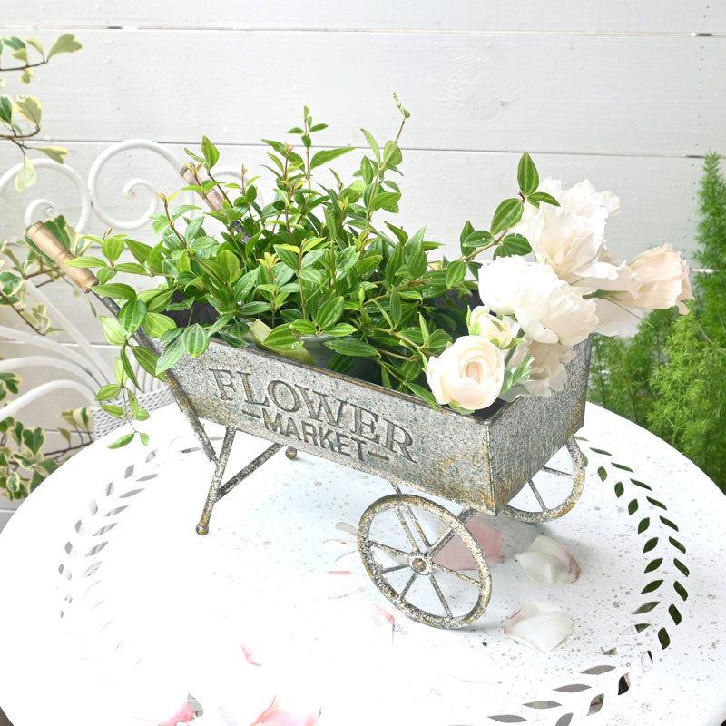 Vintage Wheelbarrow Planter for Outdoor Flower Cart for Tabletop Porch Patio Garden Balcony Decoration, Gray