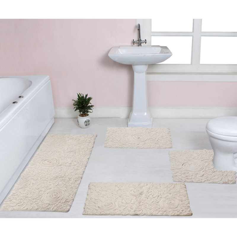 Ensemble de tapis pour salle de bain et tapis de contour antidérapants Freida, Ivoire