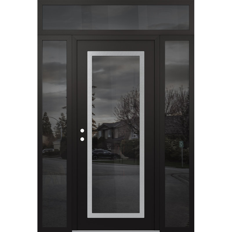 Panneau d'entrée en acier argenté noir / noir avec 2 panneaux latéraux et porte d'entrée avant suspendue, L 60 po x H 96 po