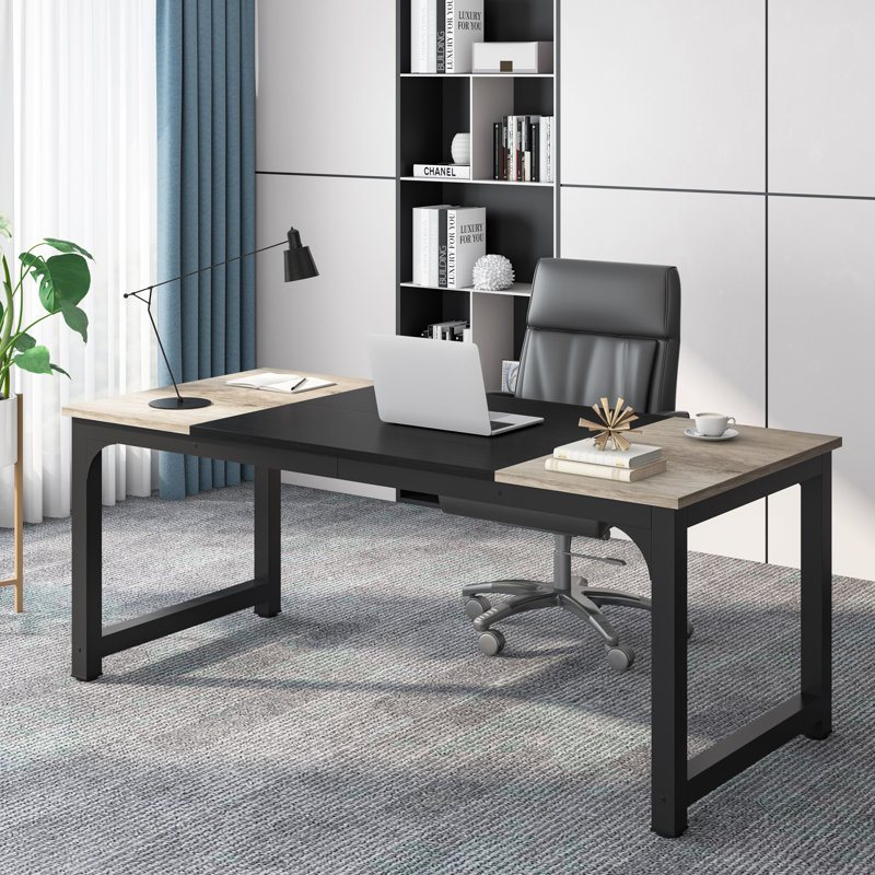 Waltman Rectangle Office Desk, 75Cm H x 180Cm W x 80Cm D, Vintage Grey/Black