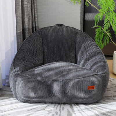 Fauteuil à billes géant pour adultes, adolescents et enfants, fauteuil à billes en velours côtelé moelleux avec rembourrage, grand canapé-lit pour salon, chambre à coucher, dortoir, jeux et lecture (gris anthracite)