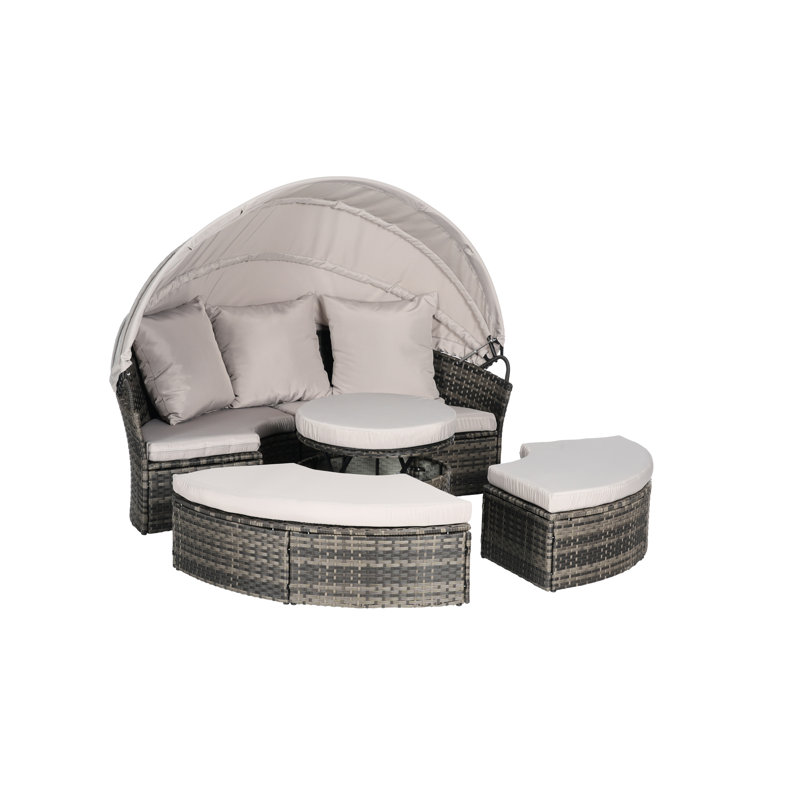 Mobilier de lit de jour rond pour patio, matériau, auvent rétractable, table pour tissu hydrofuge de porche, jardin