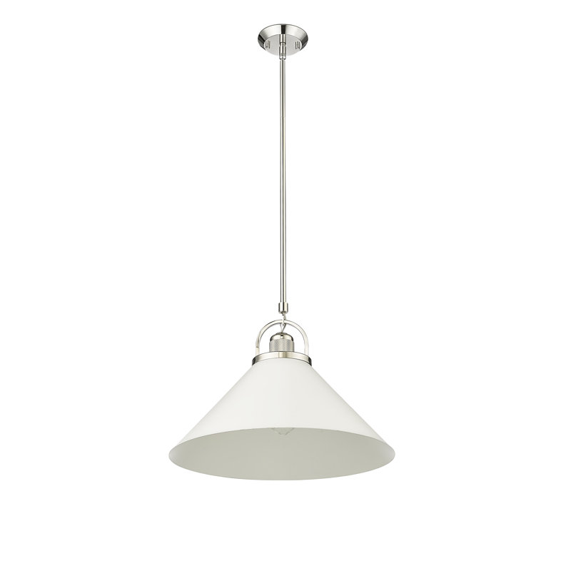 Luminaire suspendu conique à 1 lumière Cordez, Blanc mat, Nickel poli